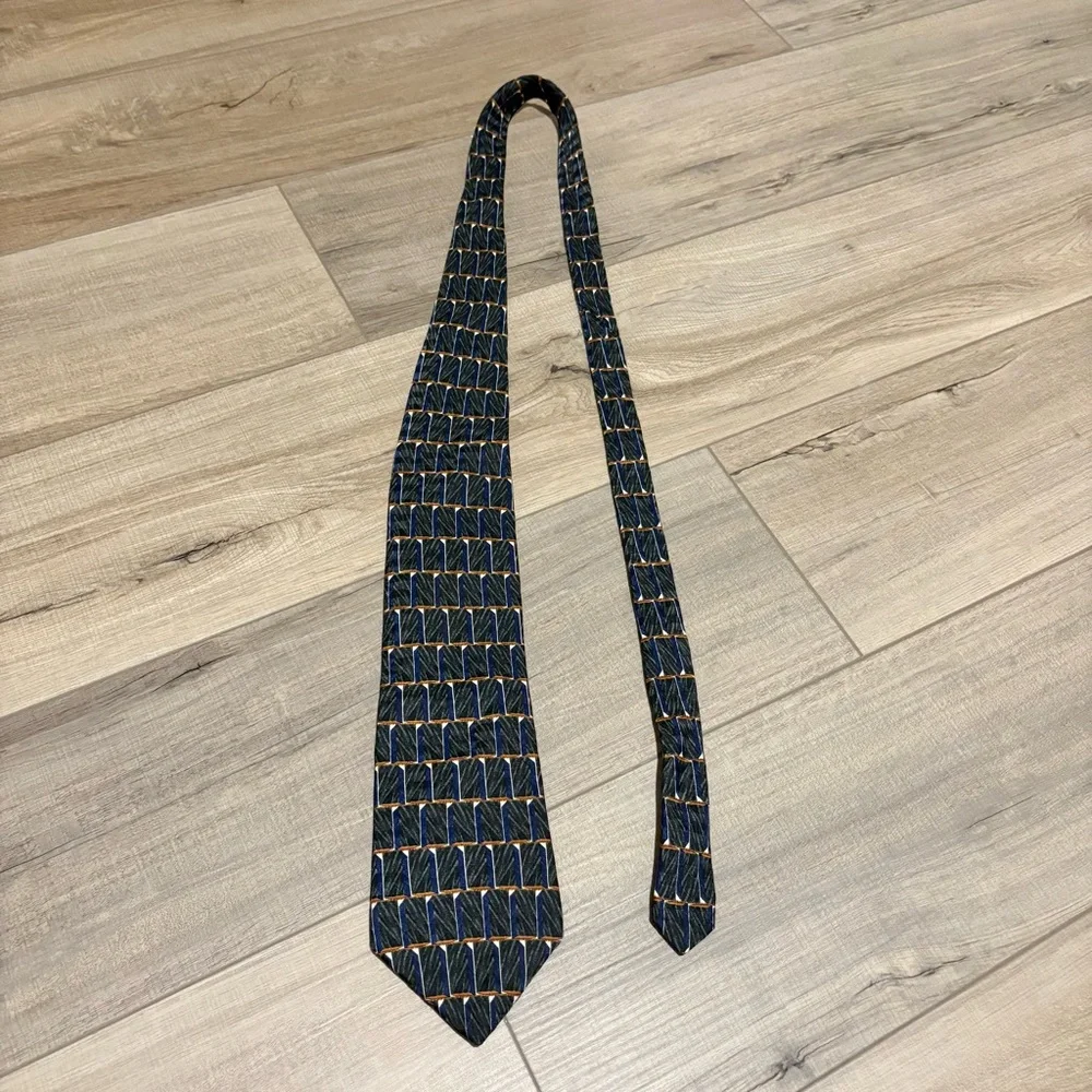Oscar de la Renta Vintage‎ Silk Geometric Print Tie green blue